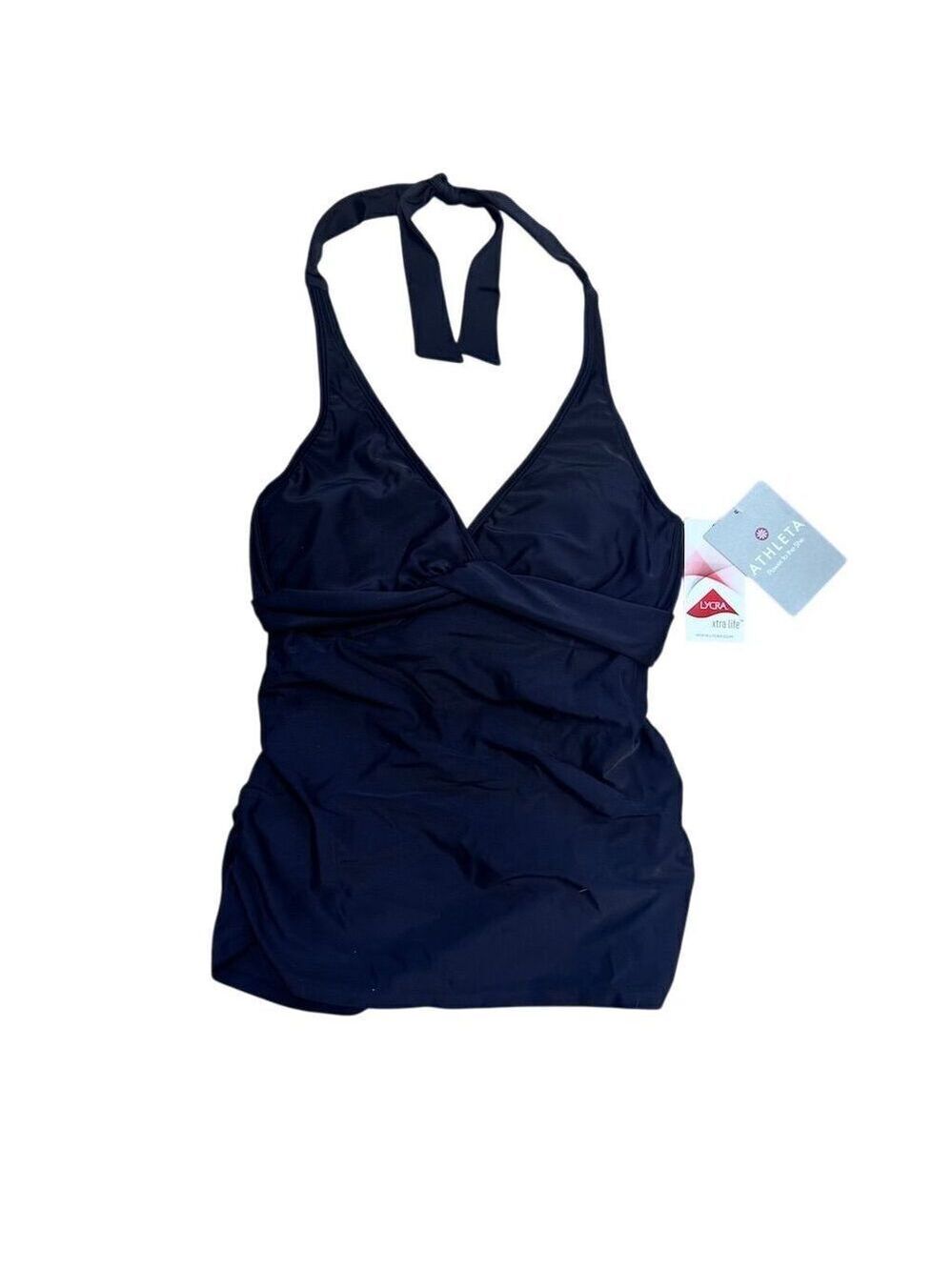NWT Athleta Women's Halter Tankini Swim Top Black Size 32 Tall D Cup